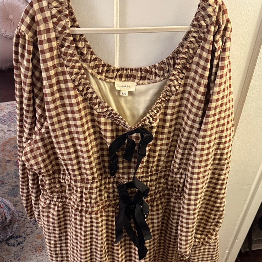One Loved Babe Plaid Long Sleeve Dress with Black Bow